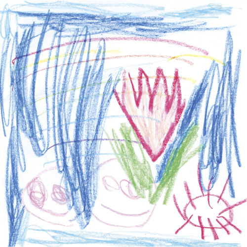 空とチューリップとママとわたし