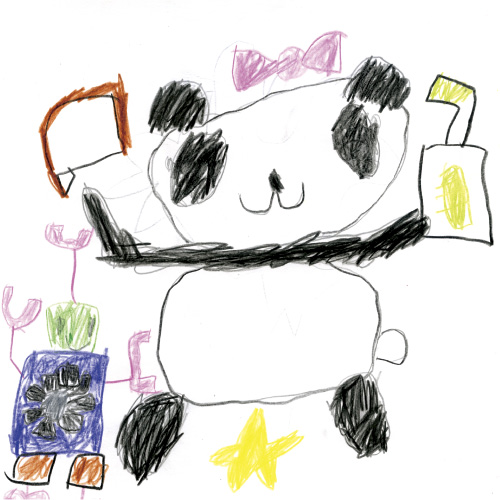 ほしの上でごはんをたべてるパンダちゃん