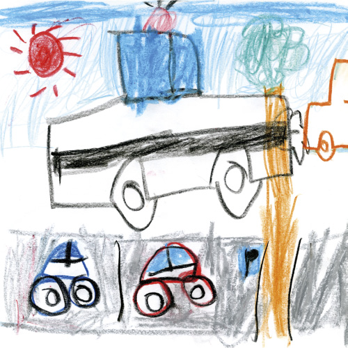 パトカーがオレンジのくるまをつかまえる「たいほするぞ！」