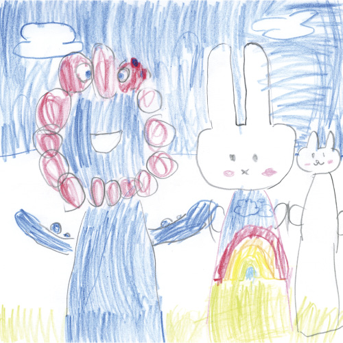 大好きなお友達と虹を見ているところ