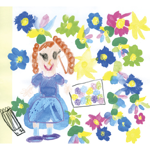 お花畑で絵を描くわたし