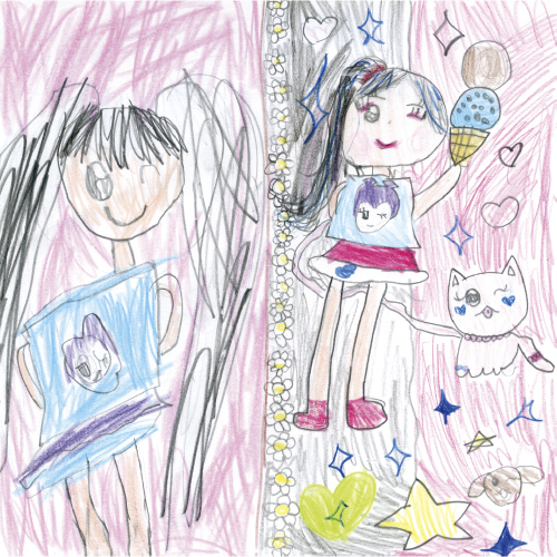 お絵かき大好き　ほーちゃん　みーちゃん