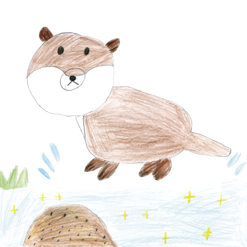 かわうそが川あそびをしているよ